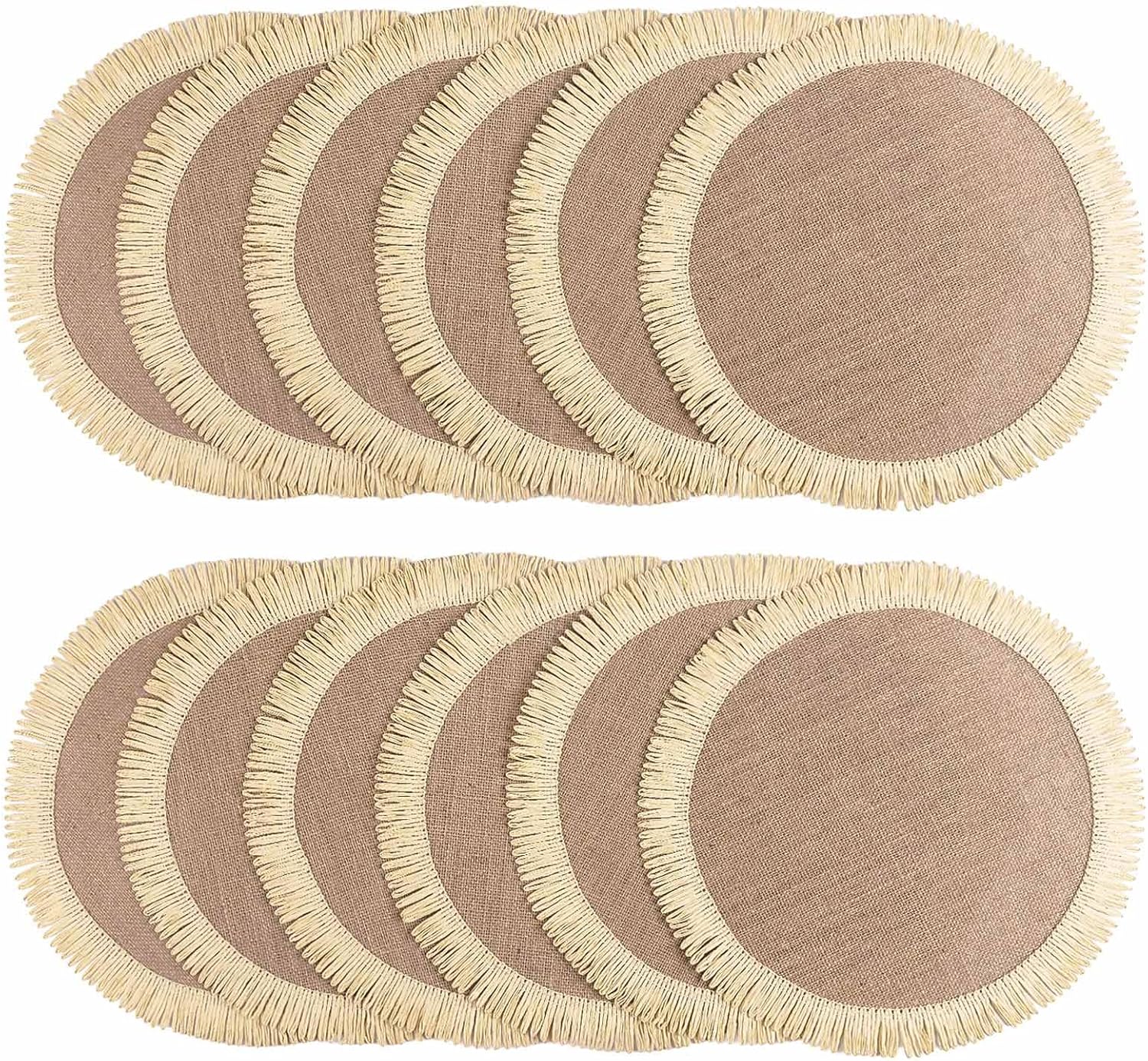 FunWheat  Round Jute Placemats Set of 6  Braided Burlap Table Mats for Dining Table, Heat Resistant Farmhouse Woven Placemats for Fall Farmhouse Decor (Coarse-Edged Sunflower)